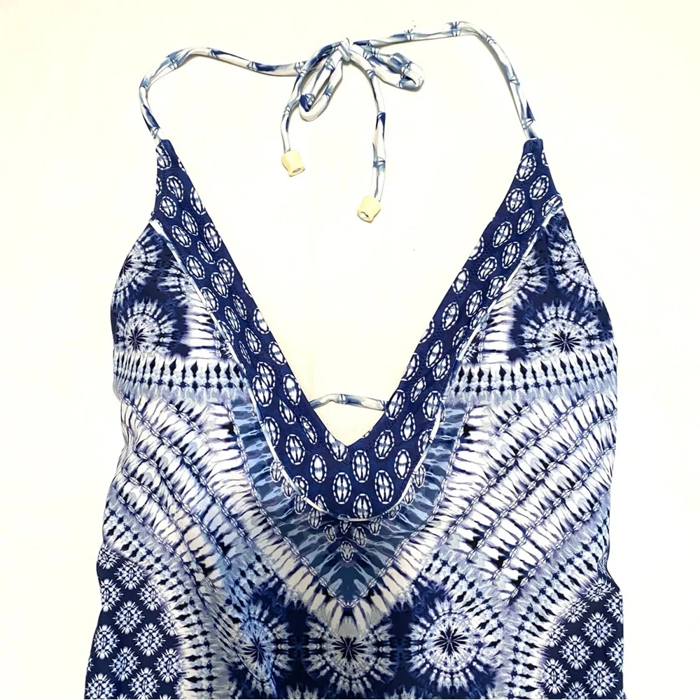 Jessica Simpson Bondi One-Piece Swimsuit Size L Blue & White Tie-Dye Boho - Picture 7 of 15